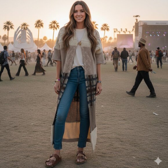 OOAK Toronto Design HoneyBea Upcycled Boho Salvaged Sweater Duster Cardigan Coat - Picture 1 of 14